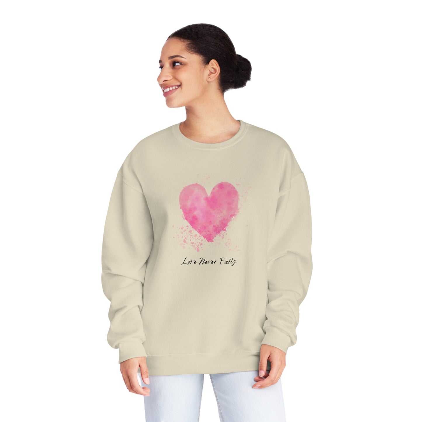 Love Never Fails Valentine's Day Crewneck Sweatshirt