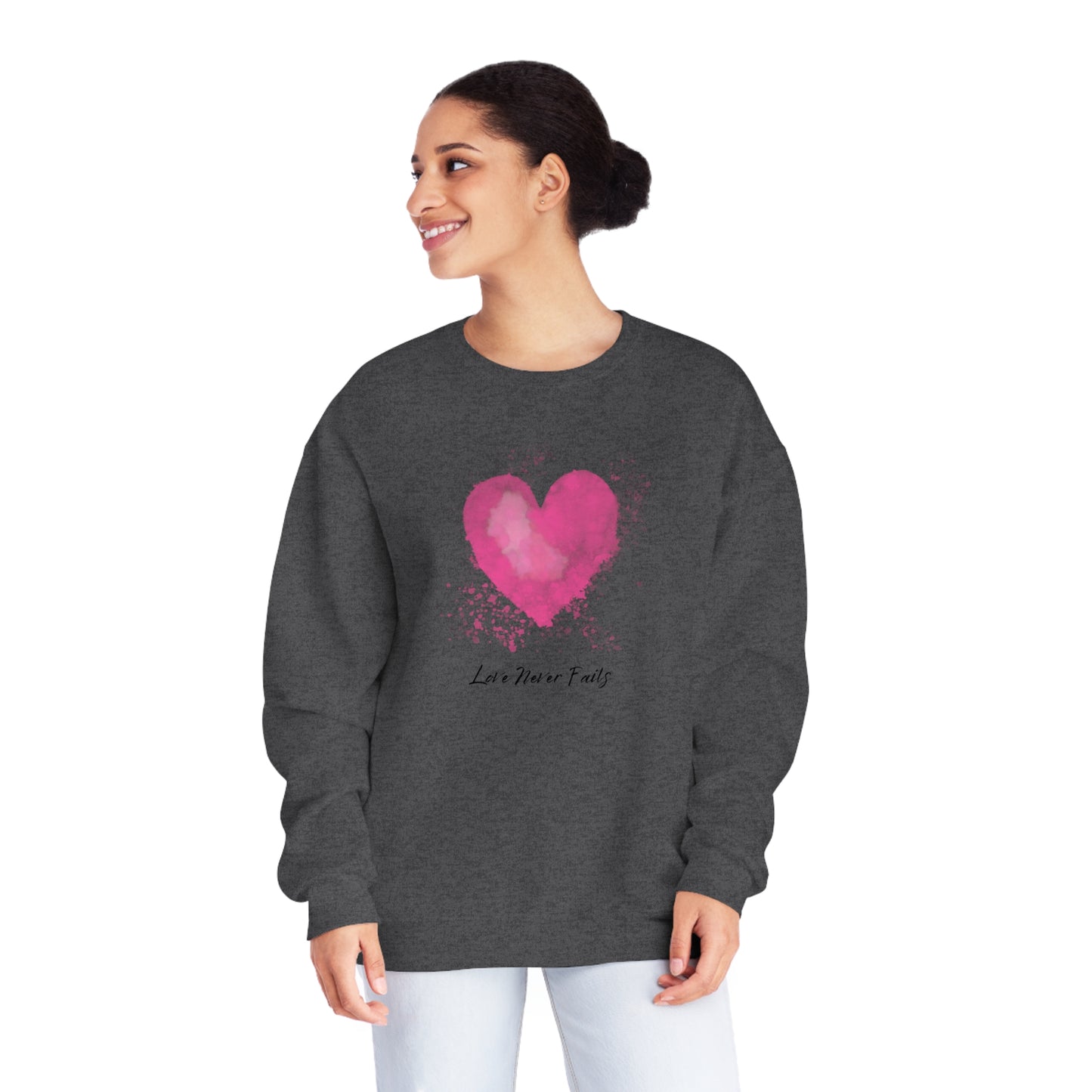 Love Never Fails Valentine's Day Crewneck Sweatshirt