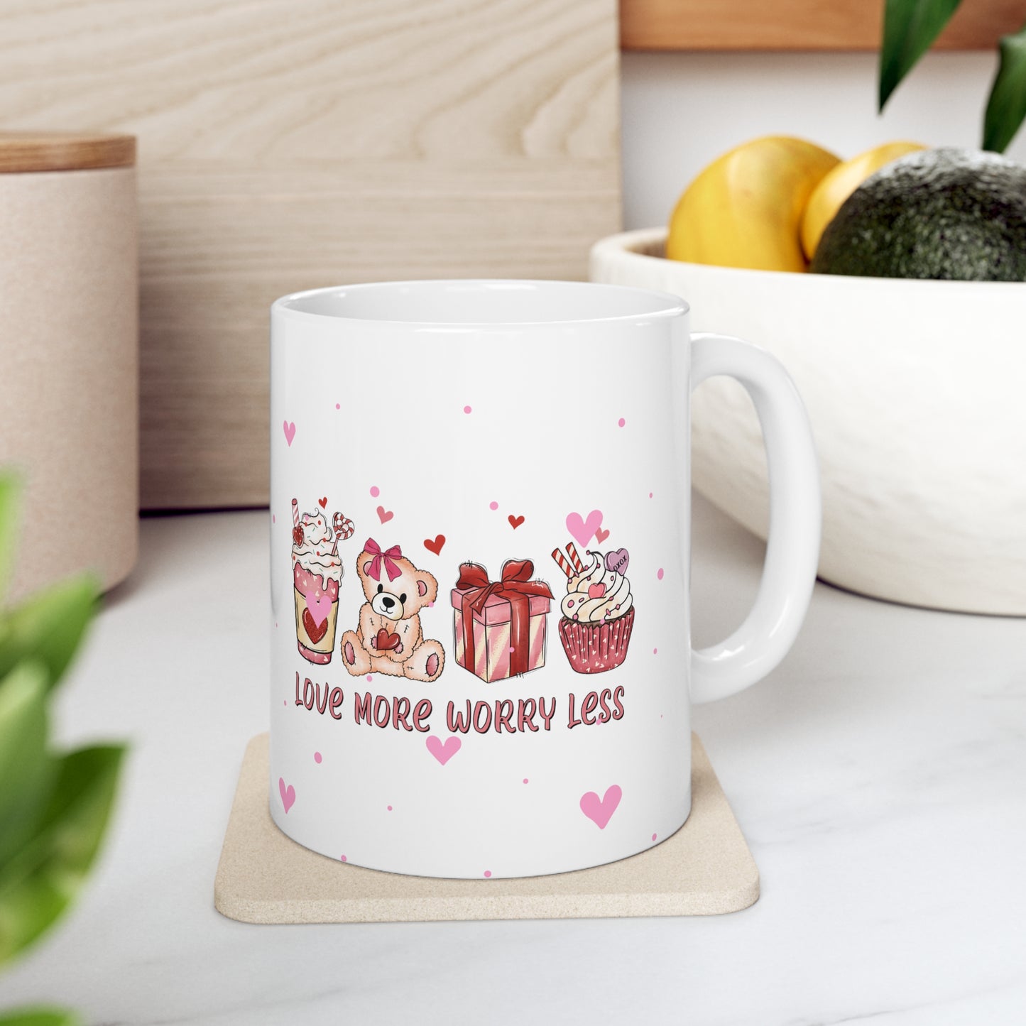 Love More Worry Less Valentine's Day Ceramic Mug 11oz