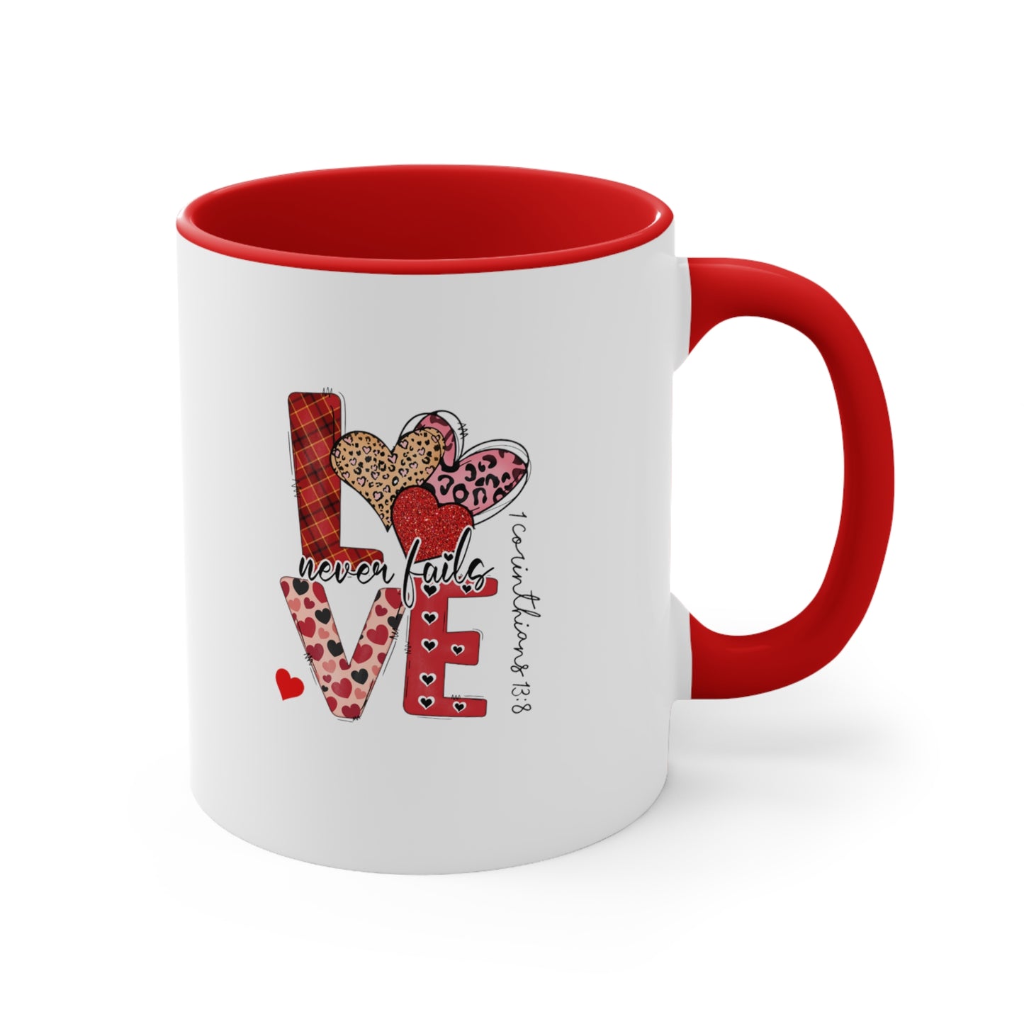 Love Never Fails Accent Coffee Mug, 11oz