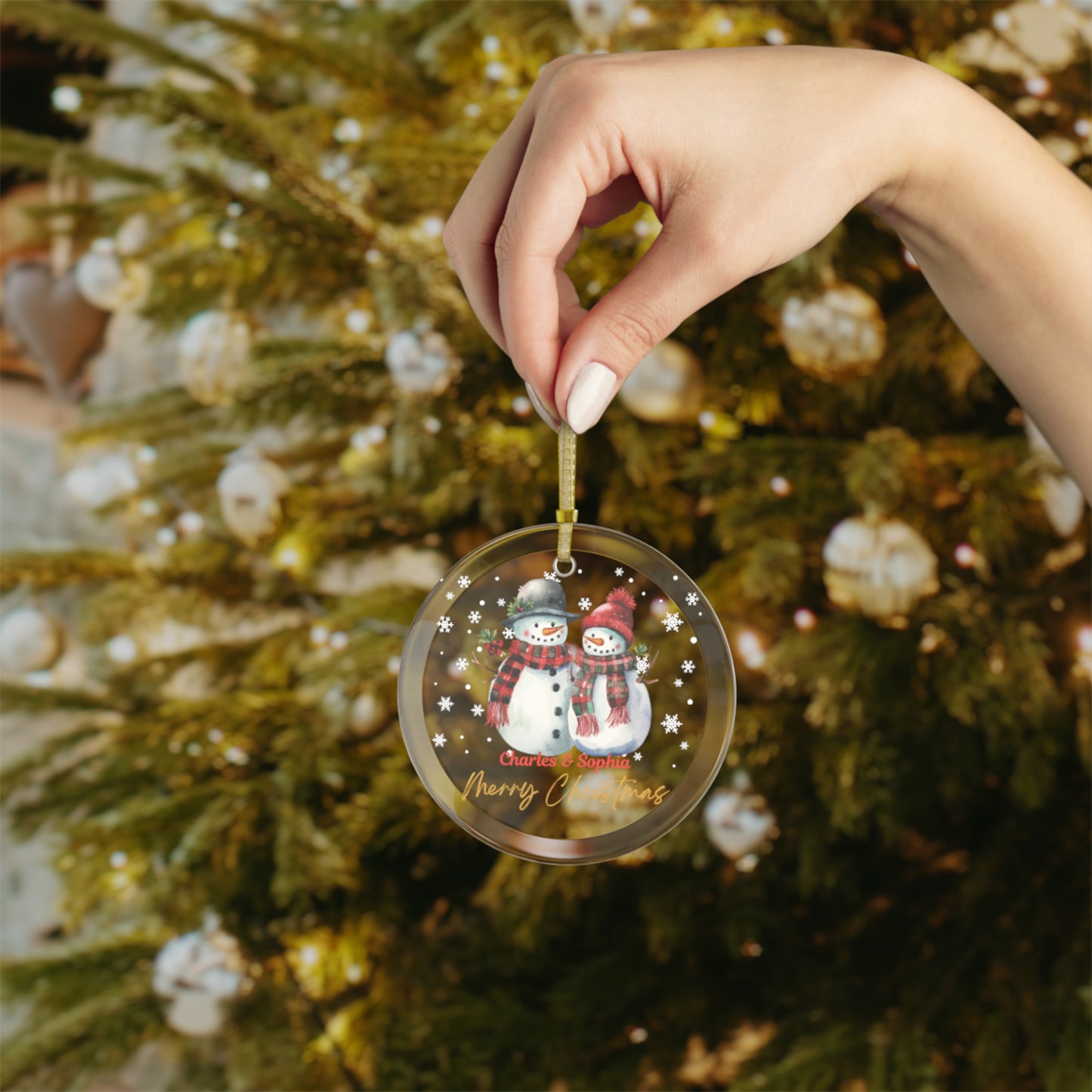 Personalized Snowman Christmas Glass Ornaments