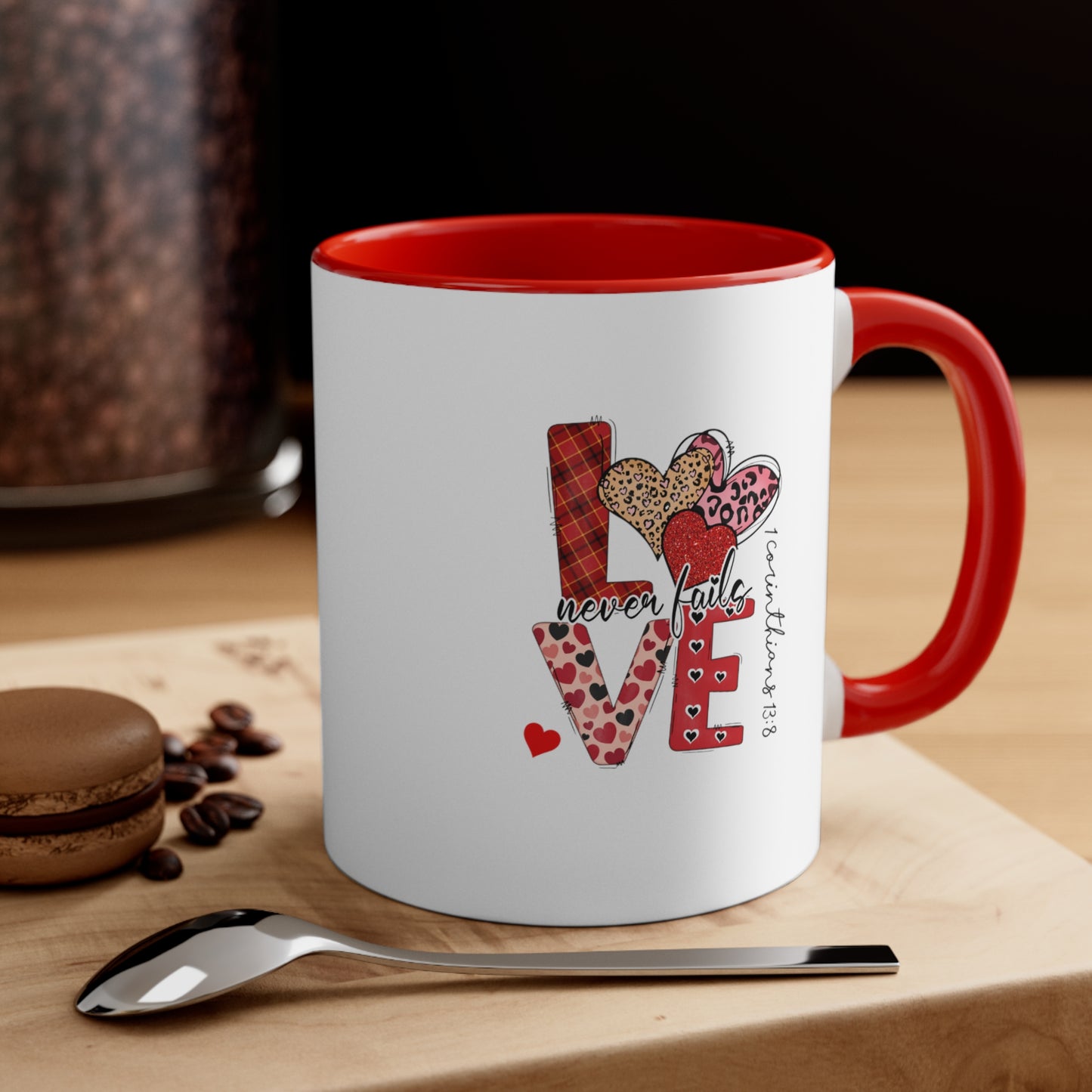 Love Never Fails Accent Coffee Mug, 11oz