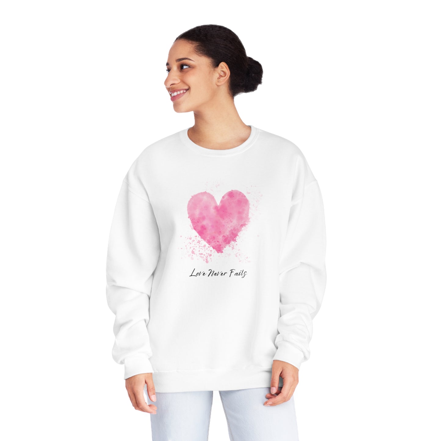 Love Never Fails Valentine's Day Crewneck Sweatshirt