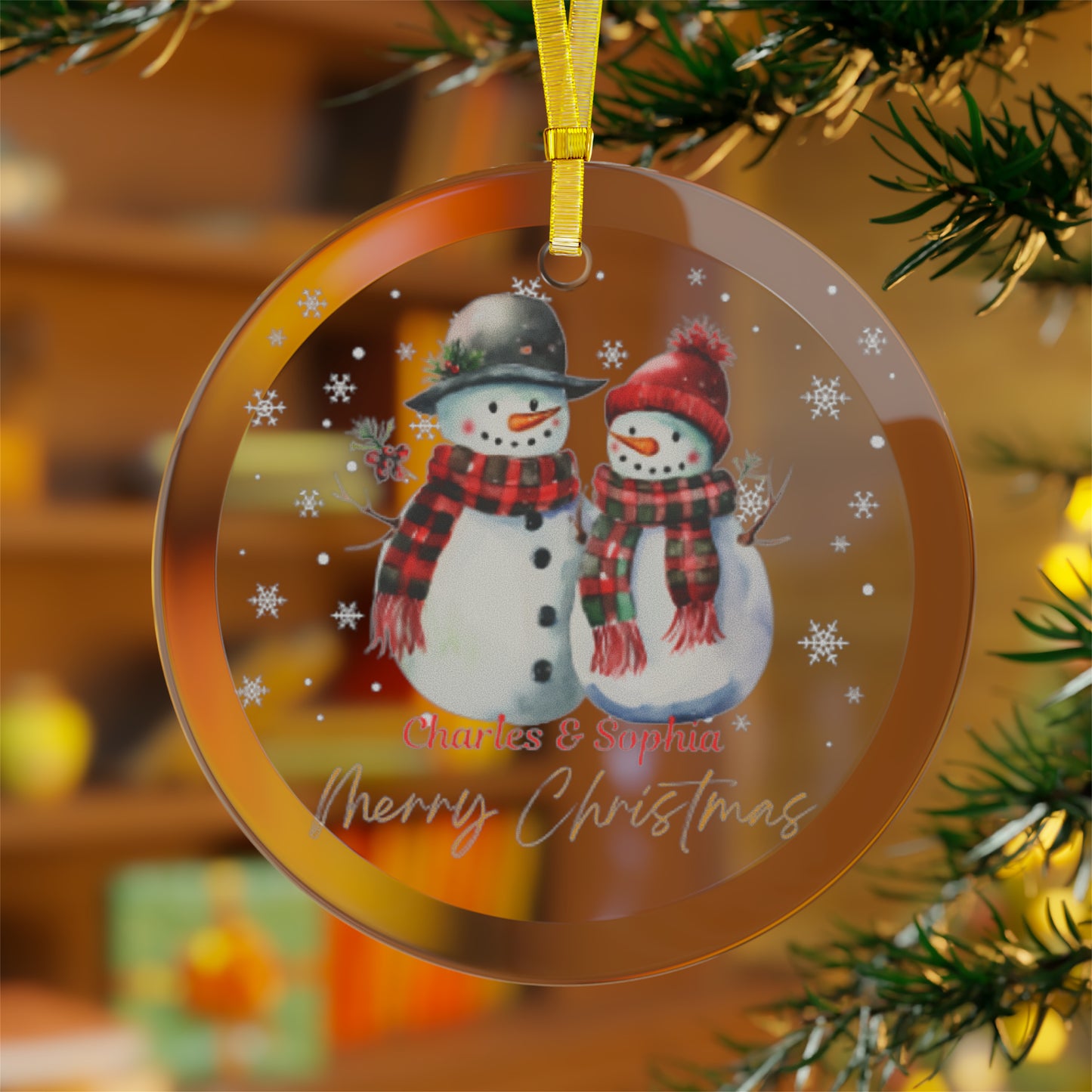 Personalized Snowman Christmas Glass Ornaments