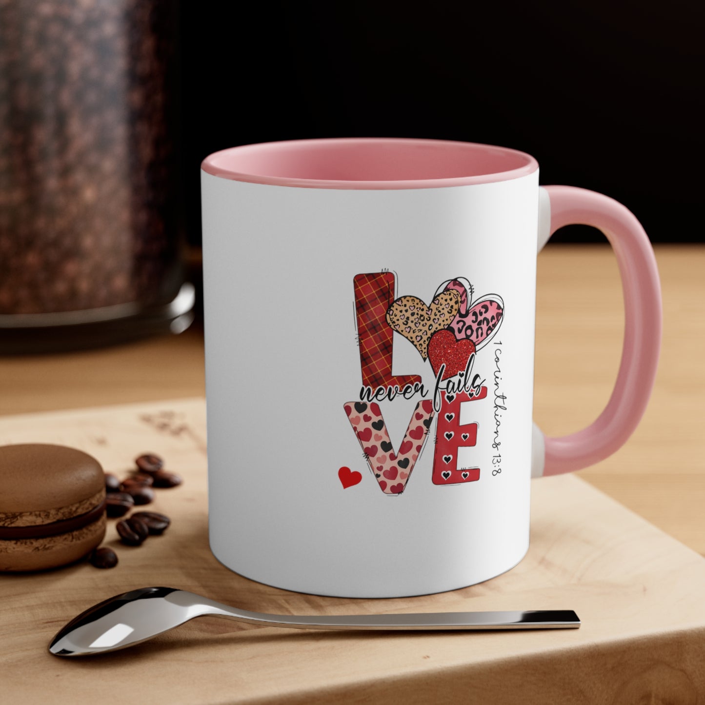 Love Never Fails Accent Coffee Mug, 11oz