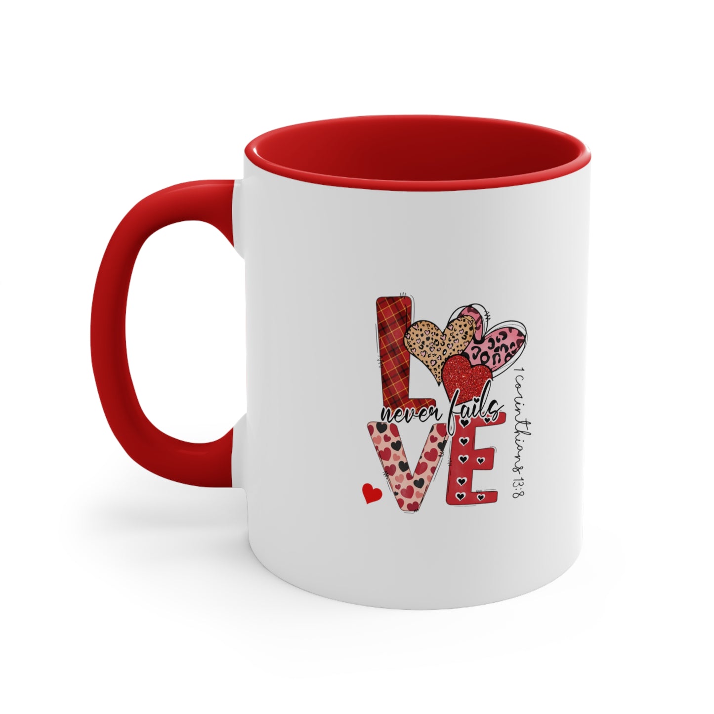 Love Never Fails Accent Coffee Mug, 11oz