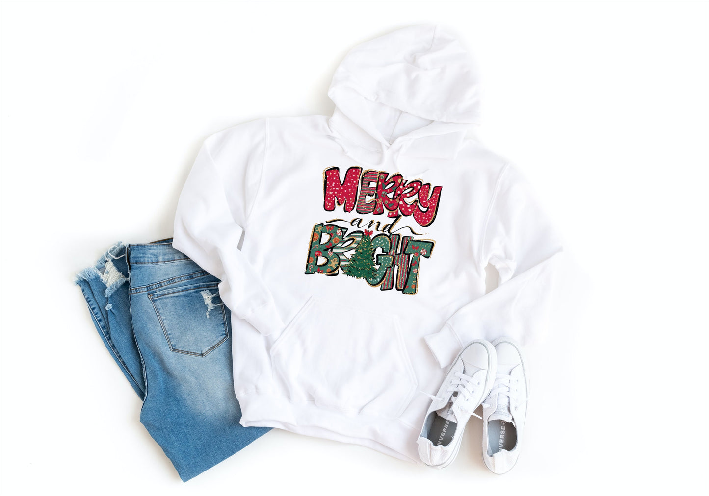 Merry and Bright Christmas Pullover Hoodie