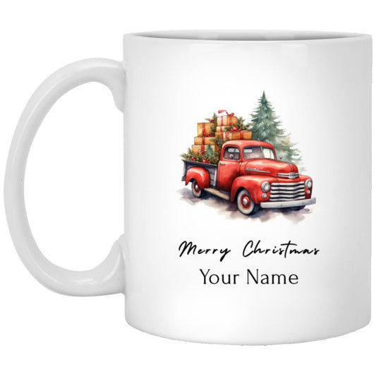 Personalized Vintage Red Truck Christmas Mug