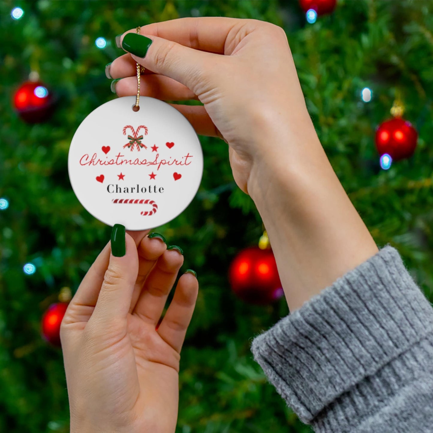 Personalized Christmas Spirit Ceramic Ornament